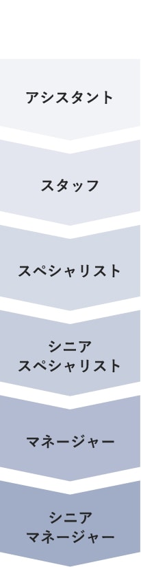 アシスタントスタッフスペシャリストシニアスペシャリストマネージャーシニアマネージャー